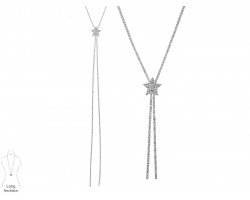 Silver Clear Crystal Rope Star Necklace Lanyard