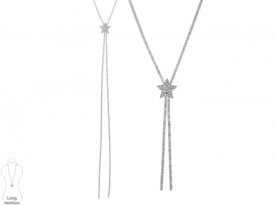 Silver Clear Crystal Rope Star Necklace Lanyard Silver Clear Crystal Rope Star Necklace Lanyard