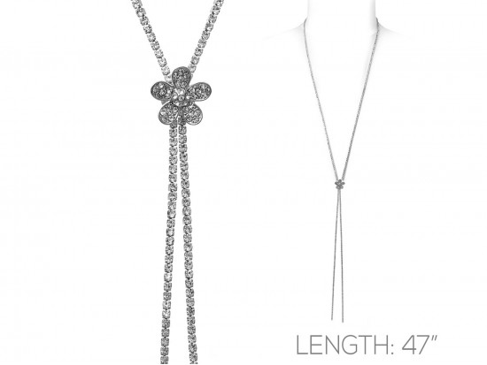 Silver Clear Crystal Rope Flower Necklace Silver Clear Crystal Rope Flower Necklace