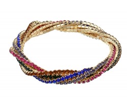 Multi Crystal Gold Twist Stretch Bracelet