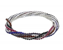 Multi Crystal Silver Twist Stretch Bracelet