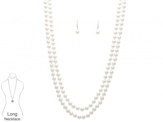 White Pearl 60” Long Glass Pearl Necklace White Pearl 60” Long Glass Pearl Necklace