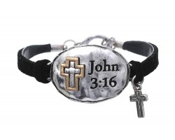 Silver Oval John 3:16 Leather Bracelet