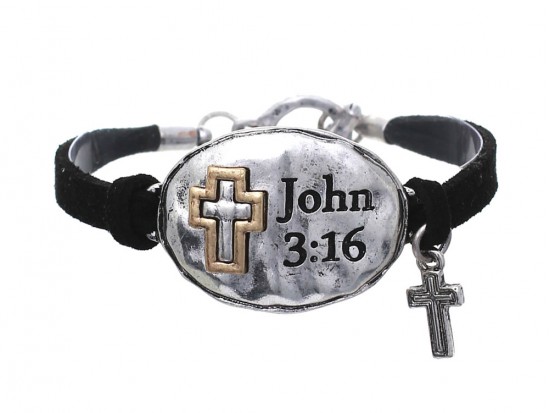 Silver Oval John 3:16 Leather Bracelet Silver Oval John 3:16 Leather Bracelet