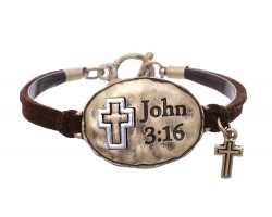 Gold Oval John 3:16 Leather Bracelet