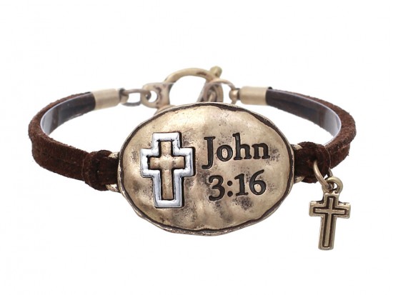Gold Oval John 3:16 Leather Bracelet Gold Oval John 3:16 Leather Bracelet