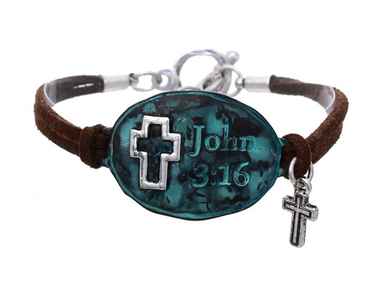 Patina Oval John 3:16 Leather Bracelet Patina Oval John 3:16 Leather Bracelet