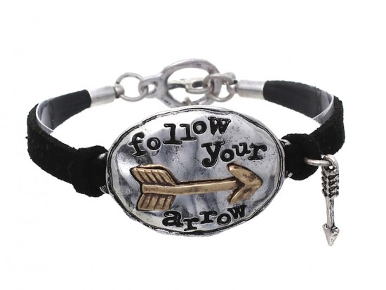Silver Oval Follow Your Arrow Black Leather Bracelet Silver Oval Follow Your Arrow Black Leather Bracelet