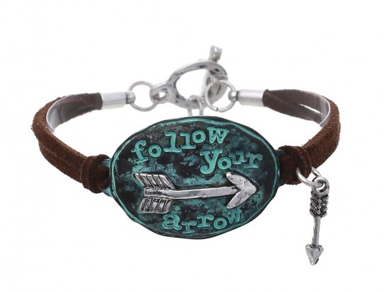Patina Oval Follow Your Arrow Brown Leather Bracelet Patina Oval Follow Your Arrow Brown Leather Bracelet
