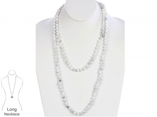White Natural 8mm Stone Bead 60 Necklace