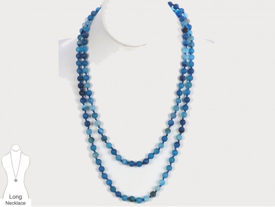 Blue Zircon Natural 8mm Stone Bead 60 Necklace