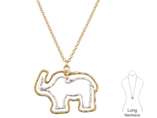 Gold Silver Elephant Outline Wire Chain Necklace