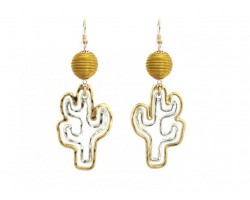 Cord Wrap Bead Cactus Outline Hook Earrings