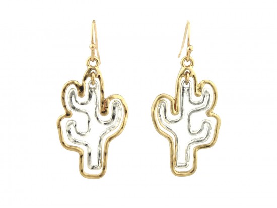 Gold Silver Cactus Outline Hook Earrings