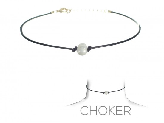 Black Leather Cord Freshwater Pearl Choker