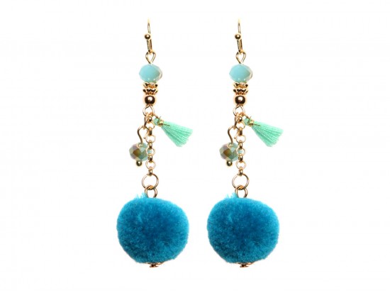 Aquamarine Fur Pom Pom Tassel Earrings Aquamarine Fur Pom Pom Tassel Earrings