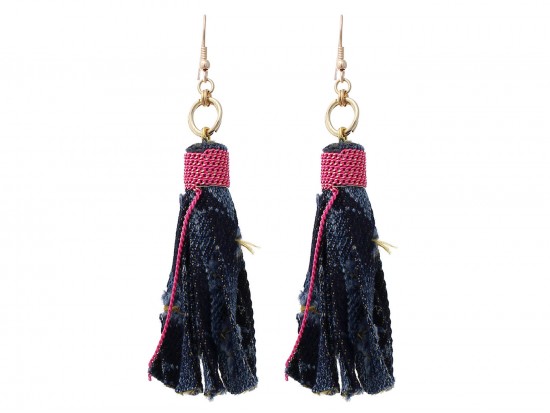 Fuchsia Denim Tassel Hook Earrings