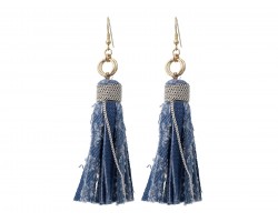 Blue Light Denim Tassel Hook Earrings