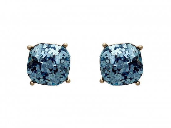 Aquamarine Glitter Gold Square Post Earrings Aquamarine Glitter Gold Square Post Earrings