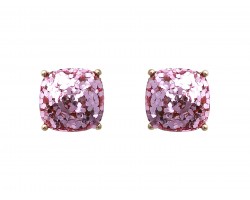 Pink Glitter Gold Square Post Earrings