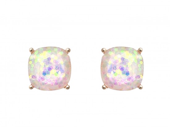 White AB Glitter Gold Square Post Earrings