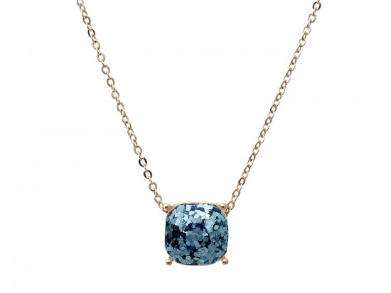 Aquamarine Glitter Gold Square Necklace