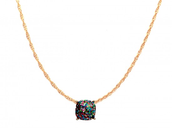 Dark Multi Glitter Gold Square Necklace