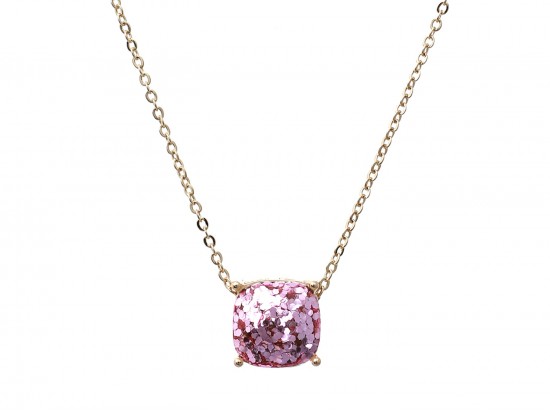Pink Glitter Gold Square Necklace