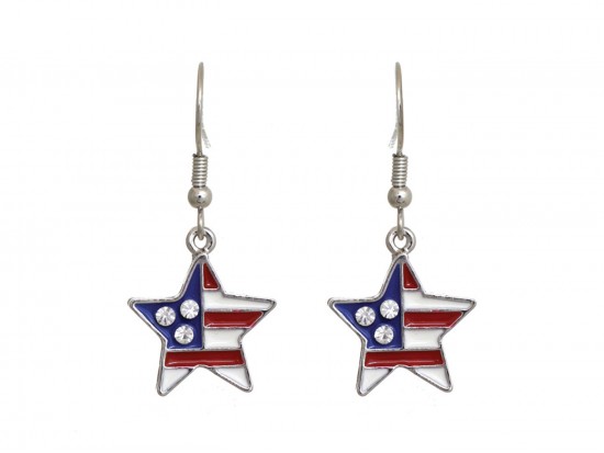 American Flag Crystal Star Hook Earrings