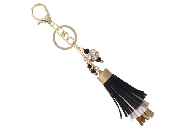 Black Gold Faux Leather Tassel Gold Key Chain