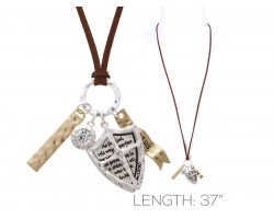 Silver Brown Leather Psalms 18:30 Shield Necklace