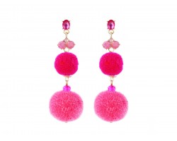 Hot Pink Pom Pom Tier Crystal Post Earrings Hot Pink Pom Pom Tier Crystal Post Earrings
