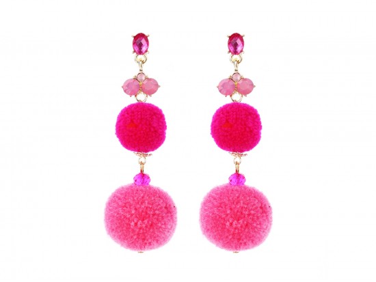 Hot Pink Pom Pom Tier Crystal Post Earrings