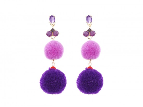 Purple Pom Pom Tier Crystal Post Earrings