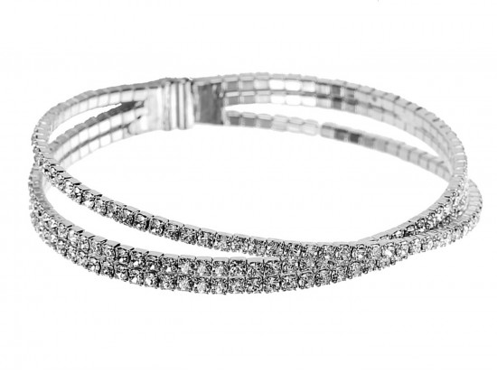 Silver Clear 2mm 3-Line Crystal Memory Bracelet Silver Clear 2mm 3-Line Crystal Memory Bracelet