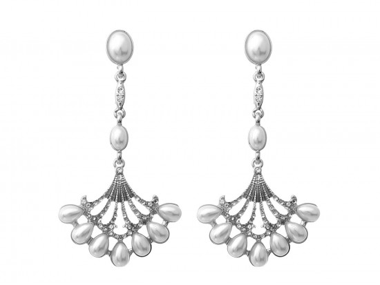 Silver Pearlized Teardrop Fan Dangle Post Earrings Silver Pearlized Teardrop Fan Dangle Post Earrings
