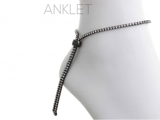 Gun Metal 2mm Crystal Adjustable Anklet