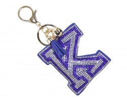 Clear Blue K Crystal Puffy Tassel Key Chain