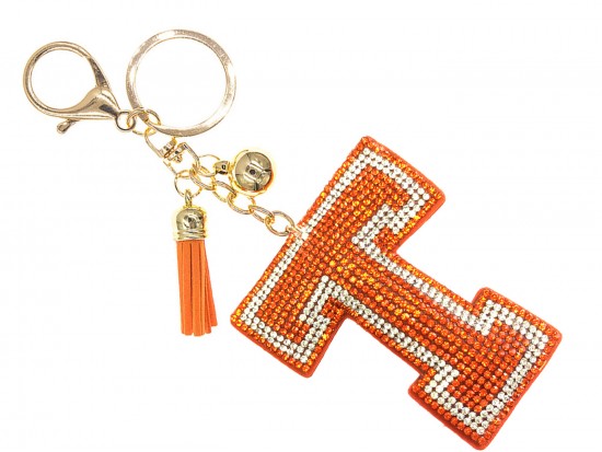Orange Clear T Crystal Puffy Tassel Key Chain