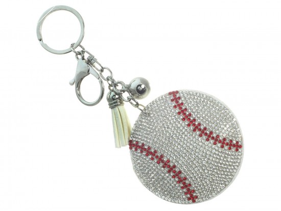 Silver Crystal Baseball Puffy Keychain