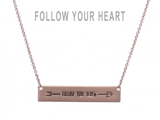 Rose Gold Follow Your Heart Bar Message Necklace Rose Gold Follow Your Heart Bar Message Necklace