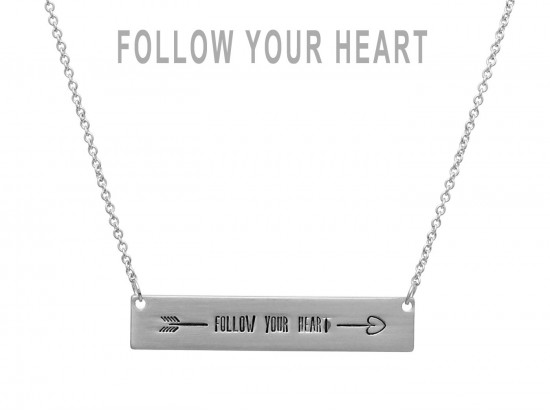 Silver Follow Your Heart Bar Message Necklace