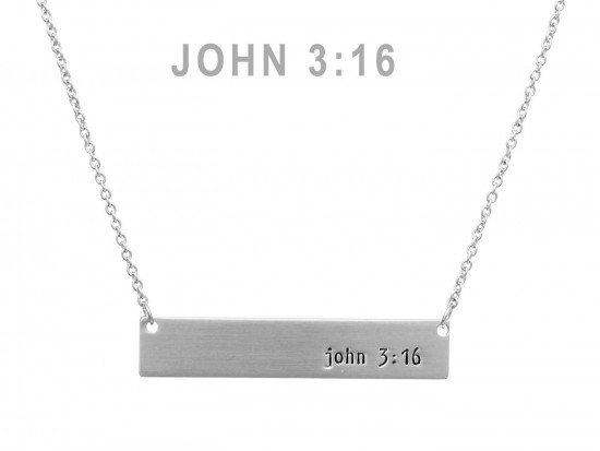 Silver John 3:16 Bar Message Necklace