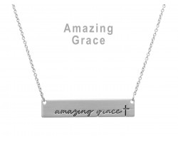 Silver Amazing Grace Bar Message Necklace