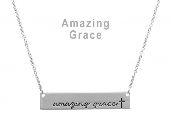 Silver Amazing Grace Bar Message Necklace Silver Amazing Grace Bar Message Necklace