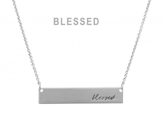 Silver Blessed Bar Message Necklace Silver Blessed Bar Message Necklace