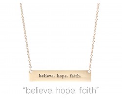 Gold Believe Hope Faith Bar Message Necklace