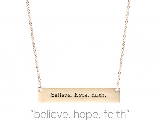 Gold Believe Hope Faith Bar Message Necklace Gold Believe Hope Faith Bar Message Necklace