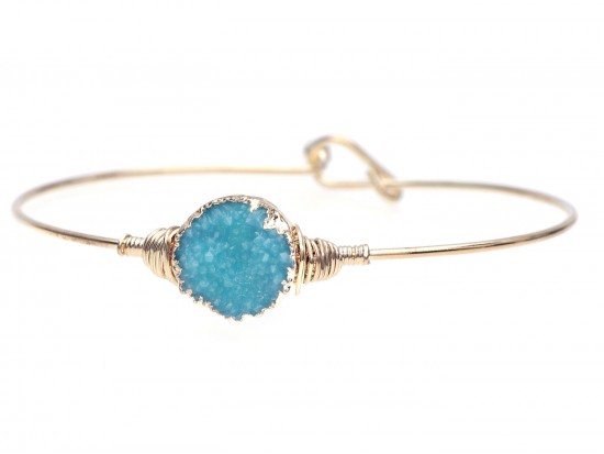 Aqua Druzy Stone Wire Wrap Hook Bracelet Aqua Druzy Stone Wire Wrap Hook Bracelet