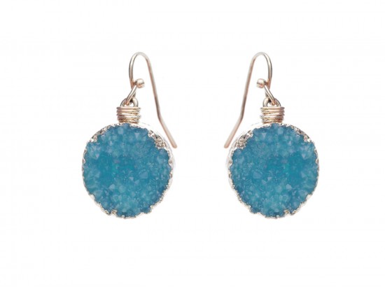 Aqua Druzy Stone Wire Wrap Hook Earrings Aqua Druzy Stone Wire Wrap Hook Earrings